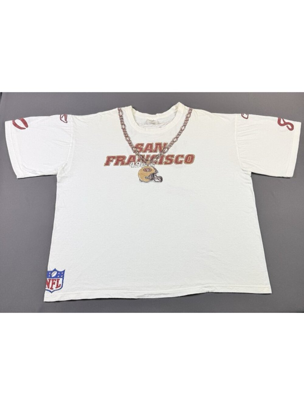 Rare Vintage 90s San Francisco 49ers NFL Jerry Rice Chain Helmet 3XL White Shirt